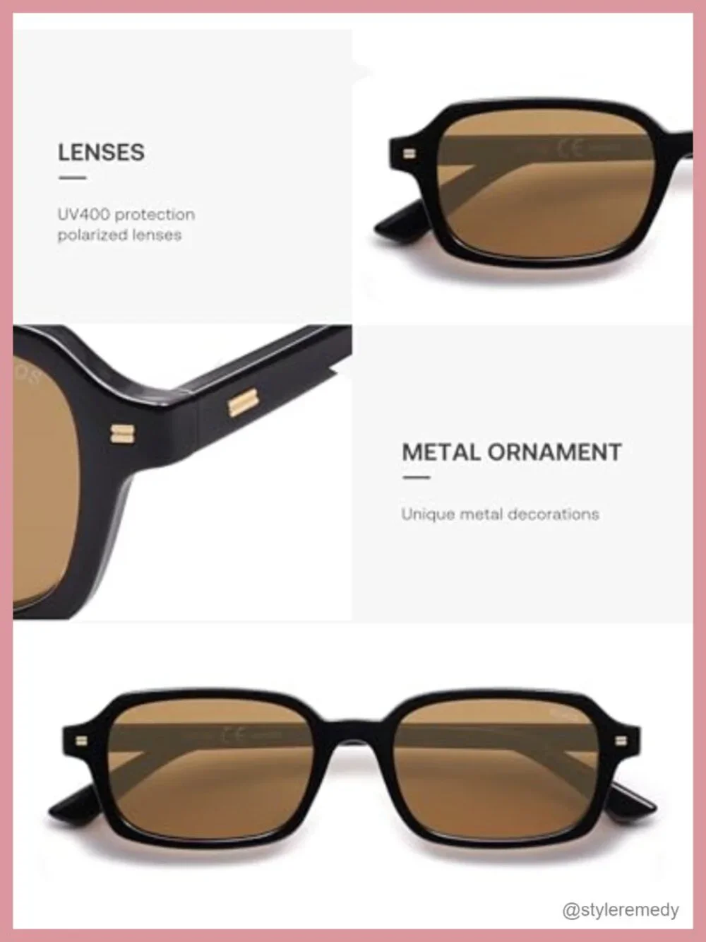 Polarized Rectangular Sunglasses UV400 Protection Thin Frame Unisex